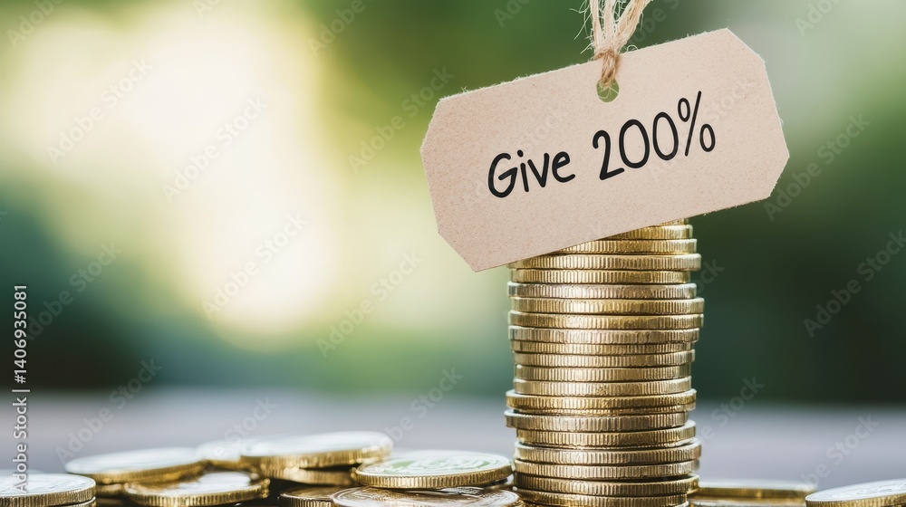 Poster stacks of coins with tag promoting generosity and high returns