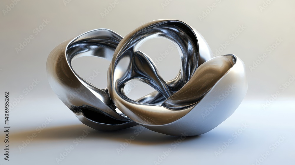 Poster abstract metallic sculpture with smooth curves and intricate design