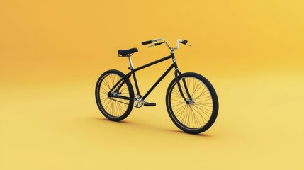 Fototapeta premium Black Bicycle on Bright Yellow Background for Creative Projects