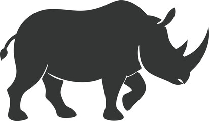 Fototapeta premium Walking Rhinoceros Silhouette with Horns on Transparent Background