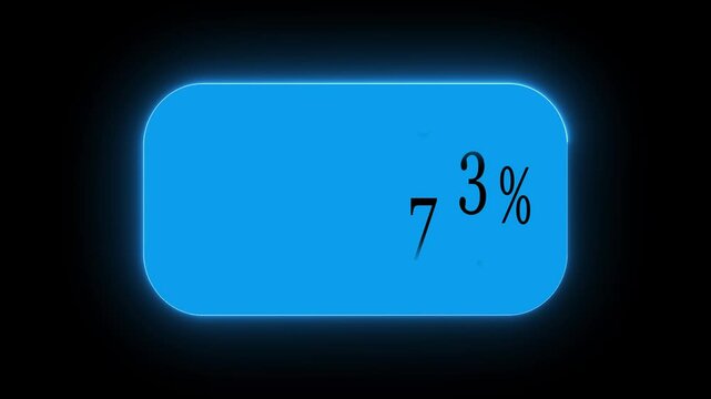 Glowing neon download button animated isolated on black background.