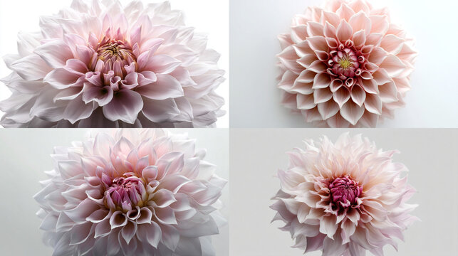 Four pale pink dahlia blossoms, close-up.