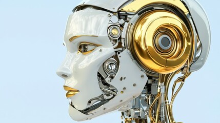 Fototapeta premium Futuristic Robot Head with Golden Accents and Metallic Details