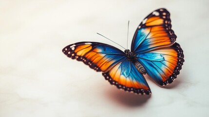 Naklejka premium Blue And Orange Butterfly On White Background