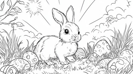 Obraz premium A line drawing of a bunny with easter eggs. The illustration captures the complexity and functionality of the animal.