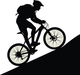 Fototapeta premium Mountain biker silhouette in black and white, bold vector for outdoor sports and fitness 