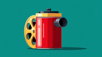 Red Cylindrical Canister with Film Reel Pixel Art Illustration