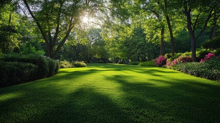 Obraz premium Sunlit Garden Path with Lush Greenery