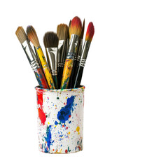 Isolated Paintbrushes in Splatter Cup