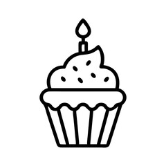 A simple cupcake icon with candle and sprinkles on top