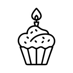 A simple cupcake icon with candle and sprinkles on top