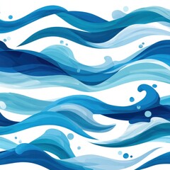 Fototapeta premium Stylized blue water waves flowing horizontally on white background