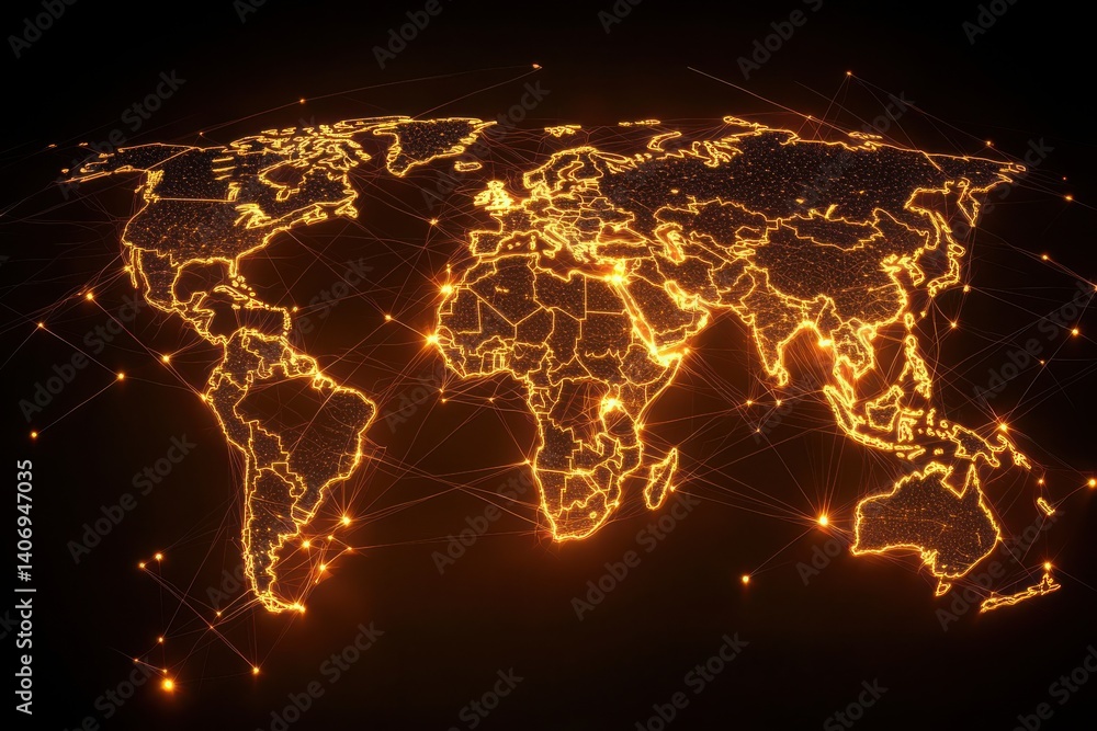 Poster global network interconnected world map