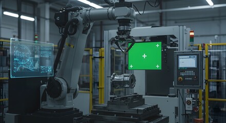 Fototapeta premium Robotic Arm Precision Manufacturing Utilizing Automated Production Line Systems