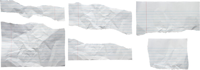 piece of lined paper tear set isolated on white background