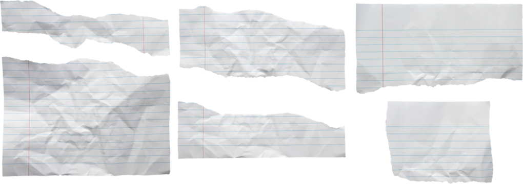 piece of lined paper tear set isolated on white background