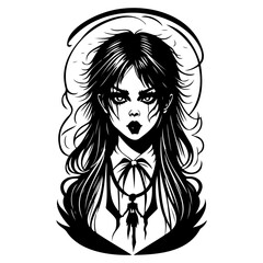 halloween exorcist girl scary illustration sketch hand draw