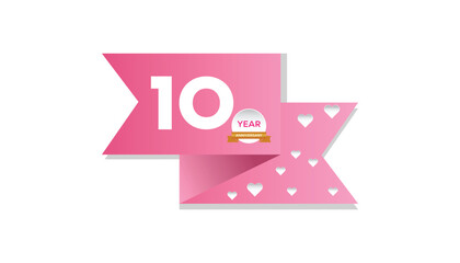 10 year anniversary vector banner template with pink card and white heart shape. background design for banner, greeting card, poster, prints, social media post ,flyer , T shirt with background.