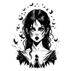 halloween exorcist girl scary illustration sketch hand draw