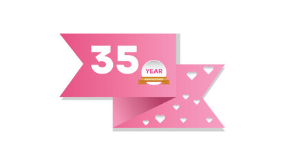 35 year anniversary vector banner template with pink card and white heart shape. background design for banner, greeting card, poster, prints, social media post ,flyer , T shirt with background.