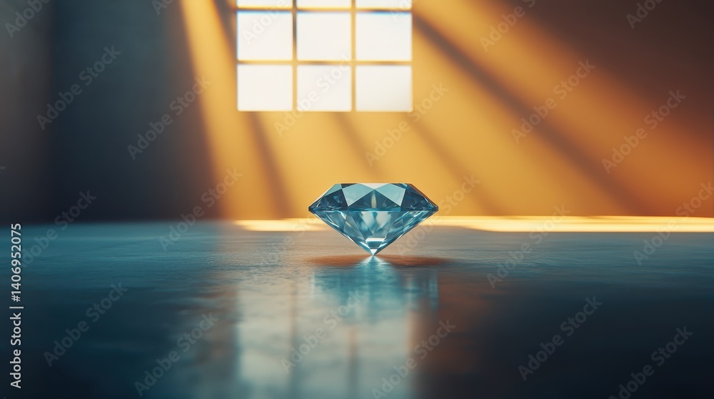 Poster sparkling diamond on smooth surface with soft window light