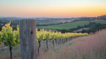 Obraz premium Sunset over Rolling Vineyard Hills