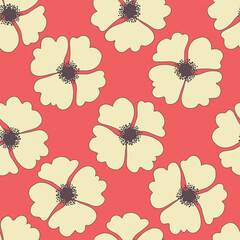 Hand drawn minimal vintage summer flower seamless pattern