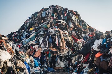 A Massive Pile of Discarded Clothing and Textiles in a Landfill
