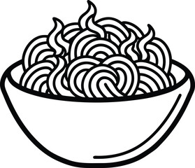Black and White Line Art Bowl of Noodles Vector Illustration