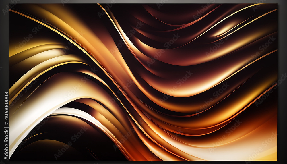 Poster abstract background featuring flowing golden and brown waves with a smooth and shiny texture