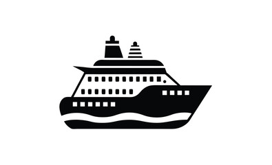 Obraz premium Cruise ship silhouette vector, Ocean liner icon, Sea travel ship graphic, Passenger boat black silhouette