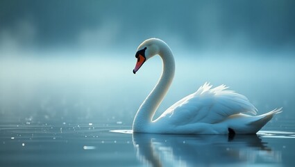 Obraz premium Majestic Swan in Misty Morning Light