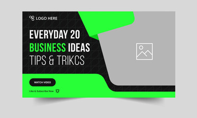 Best business ideas tips and tricks video thumbnail banner design, business concept video cover banner design, fully editable vector eps 10 file format