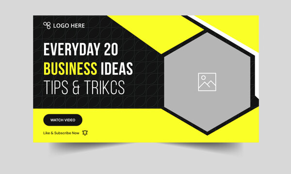 Best business ideas tips and tricks video thumbnail banner design, business concept video cover banner design, fully editable vector eps 10 file format