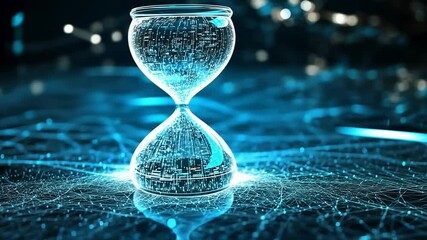Futuristic Hourglass with Flowing Digital Particles, Representing Time and Technology - Powered by Adobe