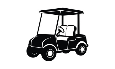 Golf cart silhouette vector, Golf car icon, Black golf vehicle illustration, Simple golf transport graphic