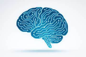 Illustration stylisée d’un cerveau numérique en circuit imprimé – concept d’intelligence artificielle, technologie avancée, pensée algorithmique et réseau neuronal numérique