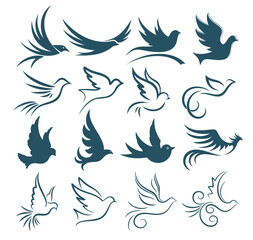 The set of stylized birds logos.
