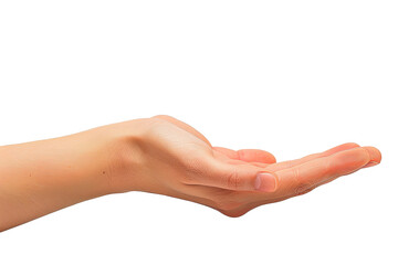Open palm, skin tones transparent background. Reaching, empty hand. Clean, ready to receive something. Gesture to give or take
