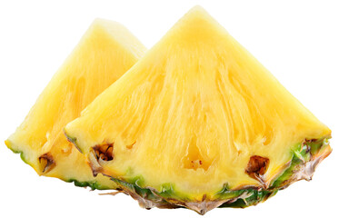 Pineapple slice isolated png. Pineapple piece on transparent background. Cut pineapple slice no background. Triangle pineapple slices transparent png. Full depth of field.