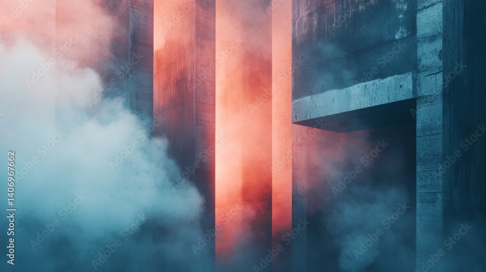Poster abstract architecture with mist and geometric light