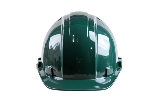 Emerald construction helmet, seen from above, protects workers from job site injuries. Dark background