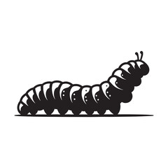 Delicate Caterpillar silhouette, weaving through leaves on its path – Caterpillar illustration – Caterpillar vector – Insect silhouette

