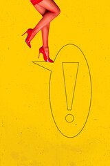 Creative composite sketch design artwork collage of half body young woman legs sexy posing stiletto...