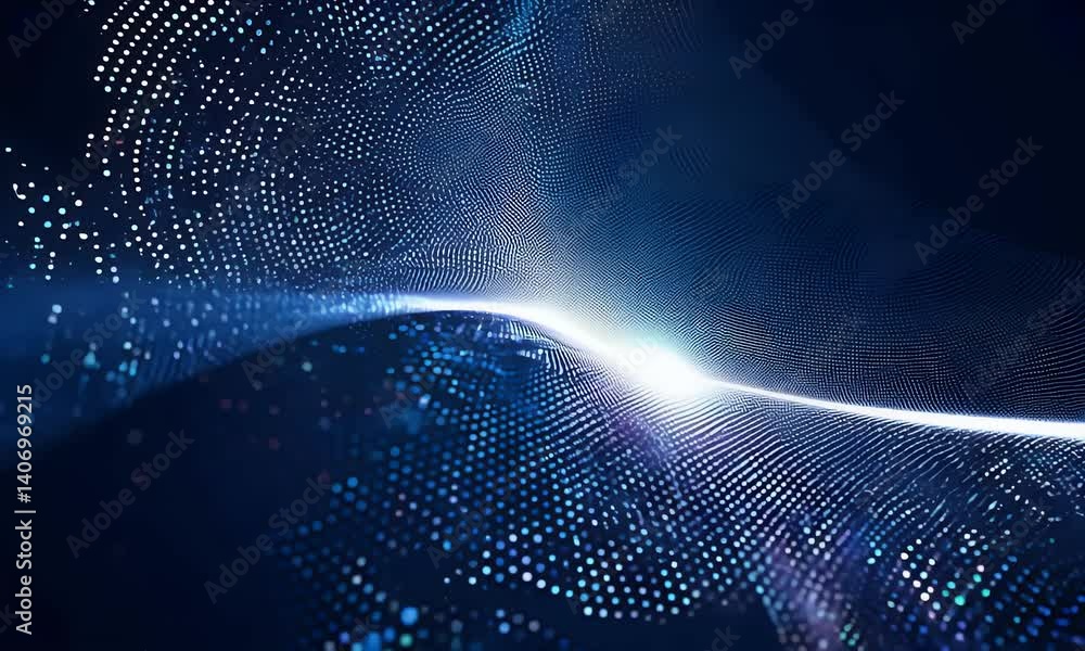 Aufkleber abstract digital wave of glowing particles and flowing light energy over a dark background, futurist