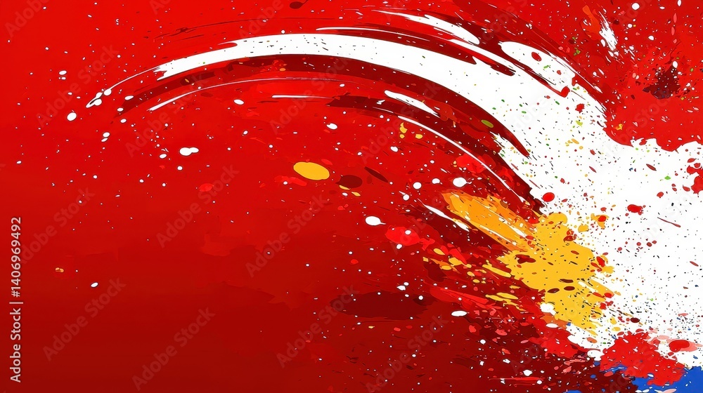 Poster vibrant abstract red background with dynamic brush strokes and splashes