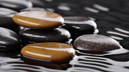 Zen Stones in Still Water with Ripples Smooth Rocks for Relaxation and Peace Serene Nature Image
