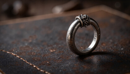 Ancient Tarnished Silver Ring on Aged Leather Background for Jewelry blogs, Antique Retail Websites, Photography, and Online Marketplaces