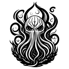 Monochrome Tentacled Figure Digital Illustration