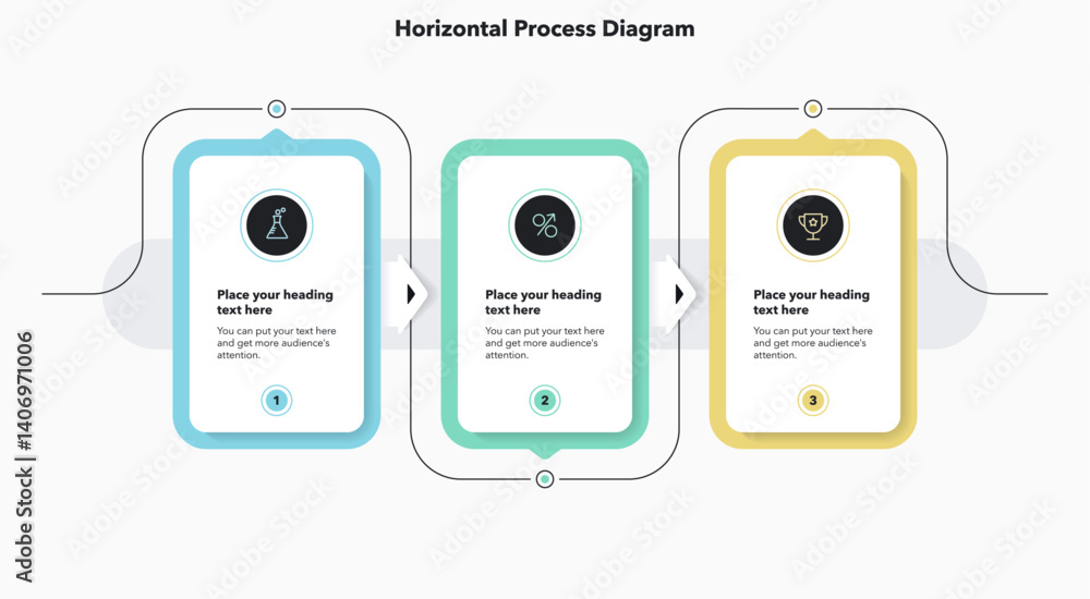 Aufkleber Simple horizontal process infographic template with three options. Flat presentation diagram with minimalistic icons for data visualization.